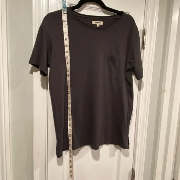 NWOT Madewell Size XS Charcoal Gray Short Sleeve Crew Split Hem Pocket Tee Shirt - Picture 11 of 11